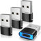 TiMOVO USB to USB C Adapter with LED Light, 4 Pack Type C Female to U-SB Male Adapter Charger, USB A to C Converter for iPhone 15/16 Pro Max Plus, AirPods, iWatch, iPad, Galaxy, CarPlay, Pink