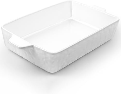 Krokori 4 QT Baking Dish, Casserole Dishes for Oven, 9x13 Baking Pan with Handles, Lasagna Pan Deep, Ceramic Casserole Dish Oven Safe for Baking, Lasagna, Kitchen, Wedding Gift (White)