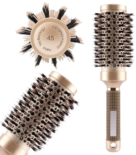 Qaestuan Rundbürste Runde Antistatische Keramikbürste Rundbürste zum Föhnen Rundbürstes Groß mit Wildschweinborsten Bürste für Locken Stylingbürste Frizzfreie Blowouts für Stylen Locken Föhnen (45mm)