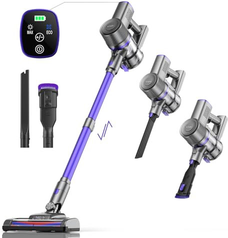 IAB Aspirateur Balai sans Fil 25000pa, 6 en 1 Aspirateur sans Fil, 40 Minutes D'autonomie,Puissant Aspirateur sans Sac, Aspirateur Balai Electrique pour Sols, Moquette, Poils d'animaux, Canapé
