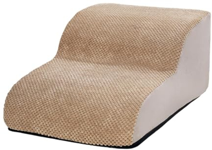 Escaliers pour Chiens à 2 Marches, Rampe Antidérapante pour Petits Chiens, Mousse Haute Densité Mous pour Animaux, Marche Chien avec Housse Lavable, étapes Chien pour Lits Hauts et Canapés, Beige
