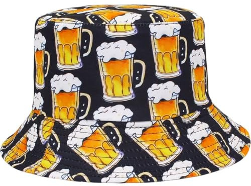 Uzztfa Chapeau Oktoberfest Motif Bière Humoristique, Chapeau De Pêche, Été, Plage, Protection UV, Pliable, Casquette De Pêcheur pour Hommes, Femmes, Adolescents