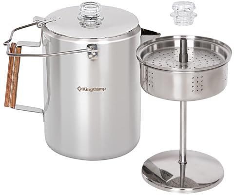 KingCamp Bollitore da caffè a percolatore, in acciaio inox 304, con manico in legno, per pentole da campeggio all'aperto, cabina, camper, cucina, caccia e zaino in spalla, senza alluminio o plastica