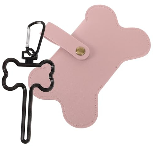 FRCOLOR Distributeur Sacs Déjections Canines PU avec Attache Laisse pour Promenade Extérieure Organiseur Pratique et Facile à Recharger Accessoire Marche Chien Rose