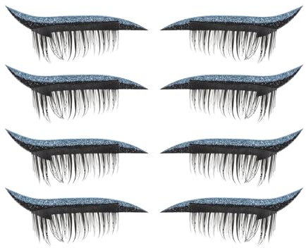 COLLBATH Adesivi per Ciglia Finte da Palcoscenico Glitter Blu Set da 4 Paia Riutilizzabili per Trucco Occhi Creativo Facili da Applicare e Adatti a Donne e Ragazze