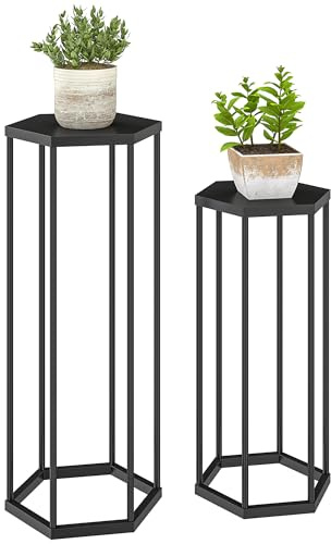 Outsunny Lot de 2 Supports pour Plantes, Tabouret à Fleurs Hexagonal Noir