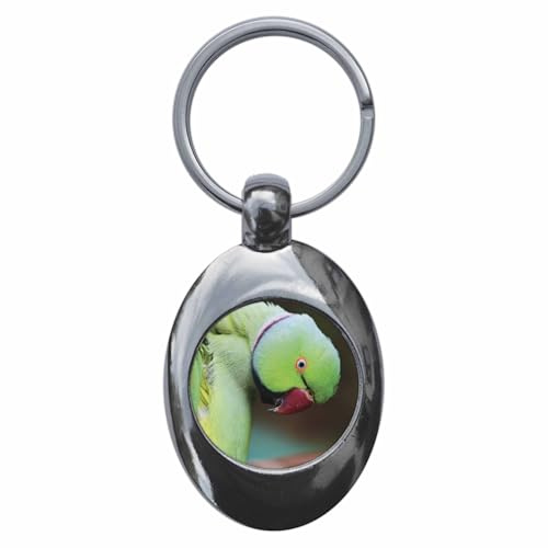 Ozorath Rose-Ringed Ring-Necked Parakeet Keyring with Trolley Coin