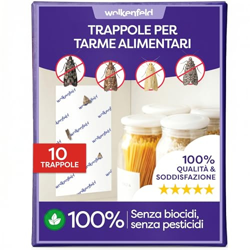 Wolkenfeld Trappole Adesive per Farfalline 10x – Antitarme Alimentari con Feromoni – Monitoraggio Dispensa e Cucina – 100% Naturale Senza Spray né Biocidi – Prodotto in Germania – 10 Fogli Adesivi