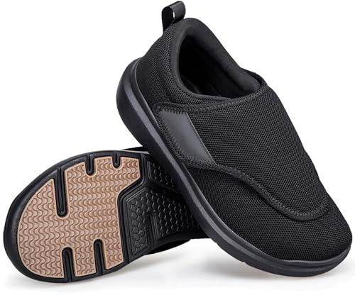 Kinengxi Chaussures Diabétiques Hommes Femmes Réglables Orthopédique Chaussons de Marche Rééducation Personnes Âgées Soulagement De La Douleur Au Pied, Noir, 36 EU, Tag 37