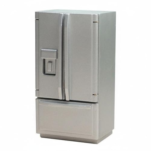 Milageto Réfrigérateur Miniature 1 12 pour Maison de Poupée Appareil de Cuisine Meuble de Poupée Accessoire de Diorama Conception Fonctionnelle avec Double, Gris Argenté