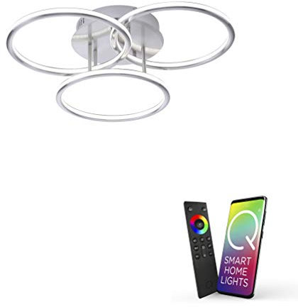 Paul Neuhaus, Q-Nevio, LED Deckenleuchte, 3-flammig, dimmbar mit Fernbedienung, Alexa-fähig, Smart Home, Deckenlampe, CCT-Farbtemperatur einstellbar, warmweiss-kaltweiss…