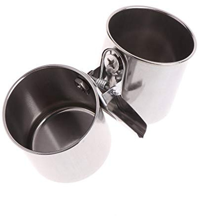 Hypeety Bird Parrot Feeding Double Cups Stainless Steel Food Water Bowls with Clip Bird Seed Feeder Cups Hanging Bowl Cage Stand Accessories