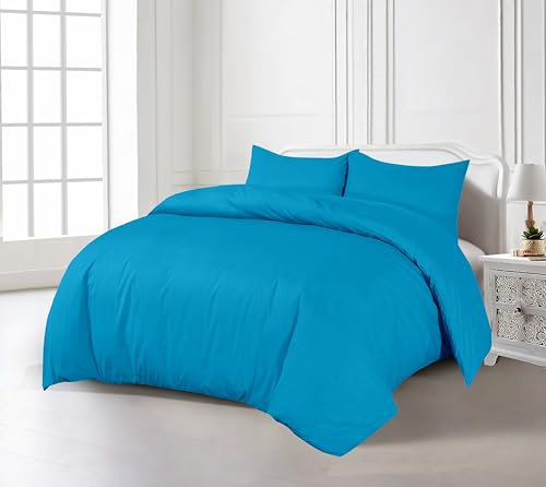 Crescent Collection Plain Duvet Cover With Pillowcase Percale Quilt Cover Bedding Set (Teal, Super King)