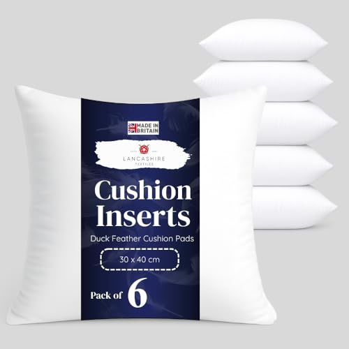 Lancashire Textiles Cushion Pads Filled With Ethically Sourced Duck Feathers Encased In Pure Cambric Cotton Cover Pack of 8 – 20” x 20” (50cm x 50cm) - 100% Downproof Cotton Cover - Made in UK