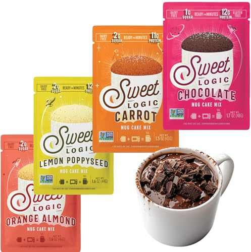 Sweet Logic Keto Dessert Mug Cake Mixes - Variety Pack - Triple Chocolate, Carrot Cake, Lemon Poppyseed, & Orange Almond - Low Sugar - Low Carb - Gluten-Free - High Protein - All Natural (4 Pack)