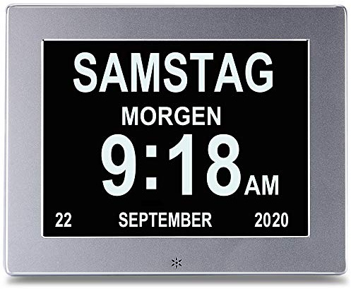 Ykall 20,3 cm (8 Zoll) LCD-Digitaluhr, Kalender mit Datum, Tag und Uhrzeit, Nicht gekürzt, automatische Dimmung, 10 Sprachen, HD-Display, Erinnerung für Alzheimer, ältere Menschen und Kinder