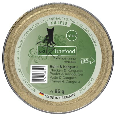 catz finefood kattfoder våta fina filéer nr. 415 kyckling & känguru i gelé – kornfritt våtfoder utan socker i gelé, 85 g (förpackning med 12)
