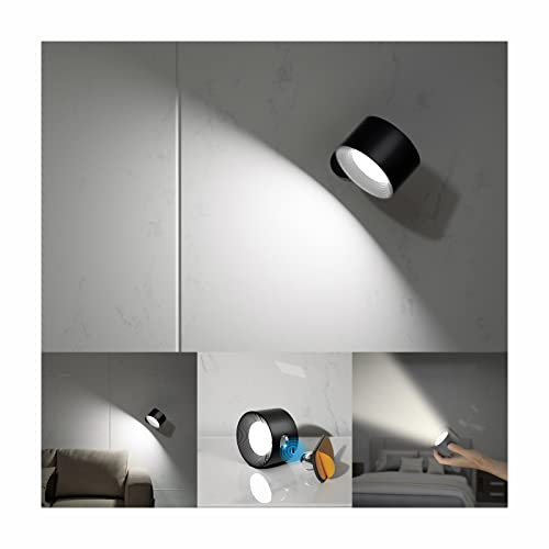 Feallive Wall Light LED Wall lamp Rechargeable Battery Wall Sconces Mordern Dimmable Touch Control Warm/White Brightness Modes Wall Spotlights Freely Rotatable Lights for Bedroom Cabinet Black