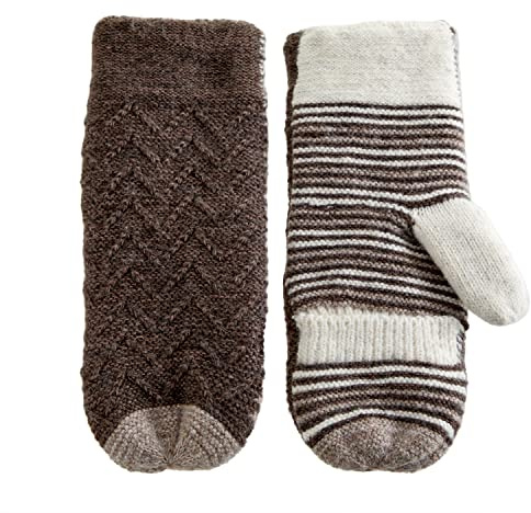 VIA BY SKL STYLE Dam, återvunnen, stickade vantar, randig palmbrun, en storlek (förpackning med 2), Randig palm brun, en storlek