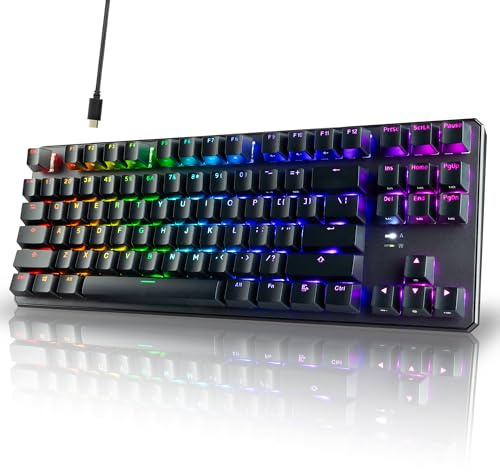 TECWARE Phantom+ 87 Mechanical Gaming Keyboard | RGB LED Backlit | Hot Swappable Wraith Brown Switches | 87 Key TKL Layout | Thocky Sound Profile | Detachable USB-C Wired | Black