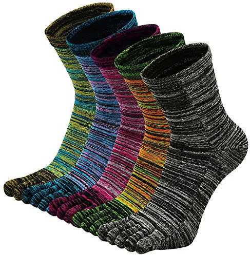 LOFIR Zehensocken Herren Fünf Finger Socken aus Baumwolle, Männer Bunte Laufen Socken mit Zehen Einzeln, Atmungsaktive und Arbeit Sports Socken EU 44-47, 5 Paare.