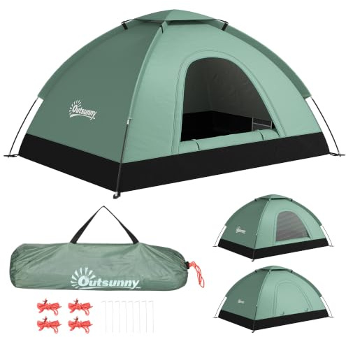 Outsunny Tente de Camping 2 Personnes Camouflage Tente dôme légère ventilée Facile à Monter avec Portes zippées, Poche de Rangement Sac de Transport Inclus Oxford