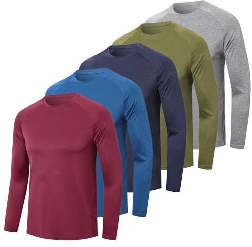 ZENGVEE 4 or 5er Pack Langarmshirts Herren SportShirts Funktionsshirt Männer Sport Tshirt Longsleeve T Shirt Atmungsaktiv Trainingsshirt Fitness Laufshirt Sweatshirt für Gym (1610-Red-M)