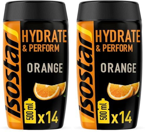 Isostar Hydrate & Perform - 400 g de Bebida Electrolítica Isotónica - Solución Electrolítica para Mejorar el Rendimiento Deportivo – Sabor Naranja, 10 raciones (Paquete de 2)