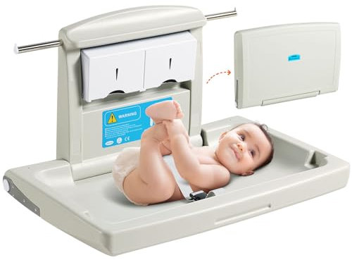 VEVOR Wickelkombi Wandmontierte Wickelkommode, Abnehmbarer Wickeltisch Wickelwagen, Grau Wickeltisch mit Wickelauflage, Sicherheitsgurt, Platzsparend & Stabil, Wickelregal 20 kg Tragfähigkeit Baby