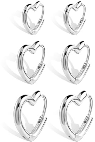 ALEXCRAFT Orecchini Donna Cuore Argento 925 - Set di 3 Paia di Orecchini a Cerchio con Cuore Piccoli