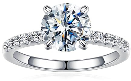 TINGN förlovningsring damer gåvor för kvinnor – solitär 925 sterlingsilver moissabläck ringar D färg VVS1 silverringar vigselringar bröllop förlovning present till kvinnor mamma äkta flickvän, 54.4