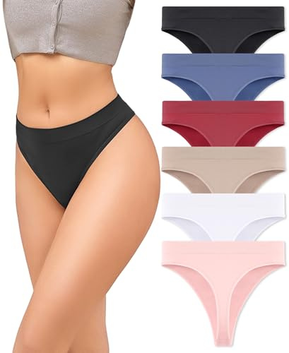 READY TO LOVE String Sexy Chic Douillet Tanga Taille Haute Simples et Élégantes Femme Lingerie - Lot de 6 Culottes