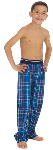 Metzuyan WS-SS24 Kids Boys Pyjama Bottoms Woven Check Long Pants PJ's Bottoms Elasticated Waistband Dark Blue 9-10 Years