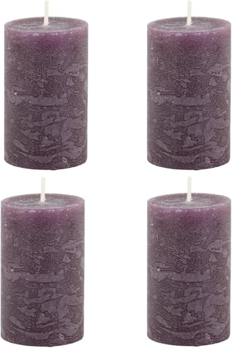 Chic Antique Lot de 4 bougies piliers rustiques Macon Bougie Antique Bougies d'autel 100% Paraffine longue durée de combustion H8/D5 cm Prune