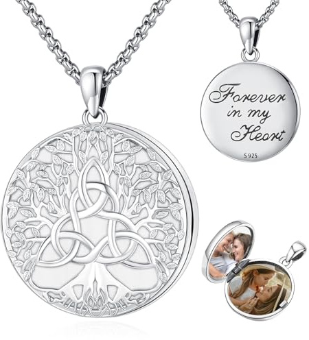 Eusense Foton medaljong halsband 925 sterlingsilver fotohänge mors dag smycken present till kvinnor flickor mors dag, 24*33mm, Sterlingsilver, Ingen ädelsten