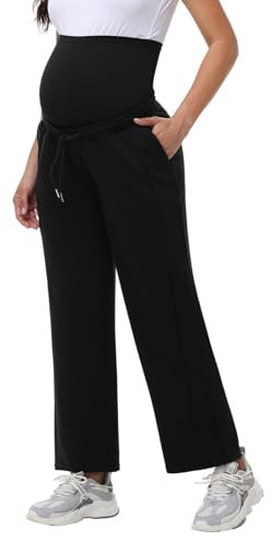 Maacie Damen Schwangerschaft Hose Casual Stretch Lounge Hose Weites Bein Workout Jogginghose mit Tasche