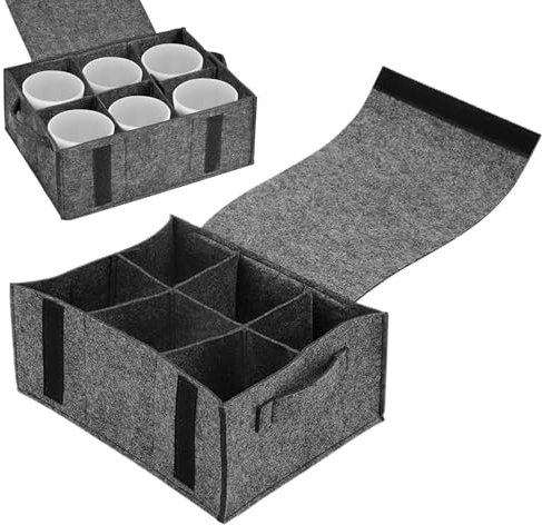 lomdung Portabicchieri in Feltro da Campeggio con 6 Scomparti, Organizer per Piatti per Camper 27 * 15 * 5cm Impilabili, Borse in Feltro con Maniglia per Campeggio Camper Roulotte e Barche