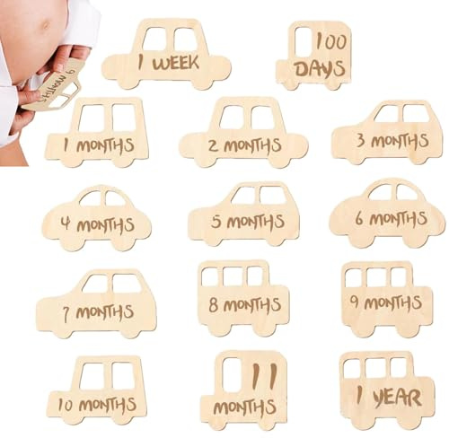 Baby Months Signs - Baby Growth Cards, Trä Baby Growth Tracker | Monthly milestones Photo Props, Car Shape Monthly Milepost Wood Discs, Baby Birth Announcement Skylt För Pojke Och Flicka