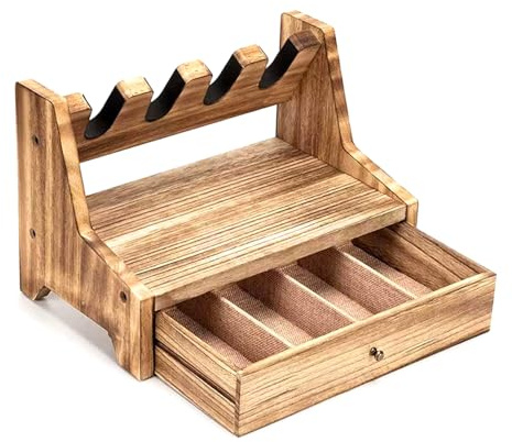 MiOYOOW Rack de Pistolet en Bois Massif, Support Armes avec boîte de balles, Porte Stockage de 4/6 Pistolet, Rangement Accessoires Cartouche de Poing, Forme Rustique