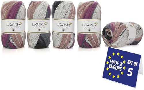 LAWINIA COLORISH Lyxigt regnbågsgarn DK, regnbågsull för stickning, förpackning med 5 vardera 100 g - 350 m 100 % akryl DK stickgarn, flerfärgad ull, ombre garn