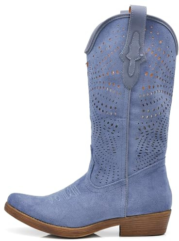 IF Fashion Scarpe Stivali Stivaletti Alla Caviglia Camperos Texani Primaverili Estivi Traforati da Donna C19004-5 blu jeans N.39
