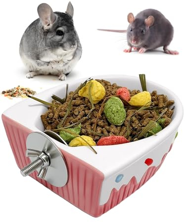 Niwaes Chinchilla Food Bowl Ceramic Guinea Pig Cage Feeder Hanging Bunny Food Dish Small Animal Feeding Bowls for Syrian Hamster Ferret Gerbils (Pink)