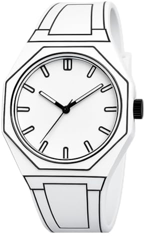 Cartoon Anime Style Sketch Watch - Black and White 2D Style Anime Inspired Analog Armbanduhr mit Silikon Armband Minimalistisches Comic Design Quarzwerk Einzigartiges Geschenk - Inklusive Geschenkbox