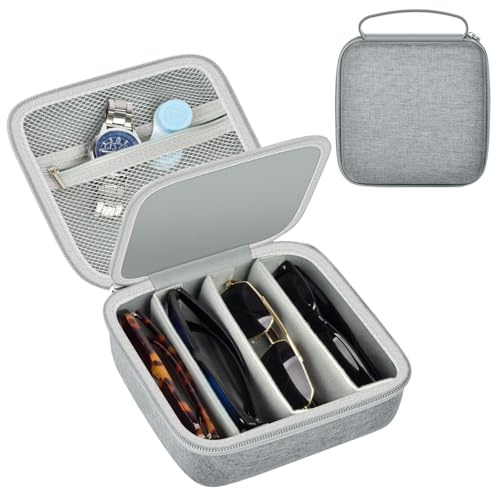 Grapsa Reise Sonnenbrillen Aufbewahrung für Glapeame/für CARFIA/für wearPro/für Wrimen, Brillenbox für Mehrere 4 Sonnenbrillen und Uhren, Schlüssel, Kopfhörer-Grau, S (nur Tasche)