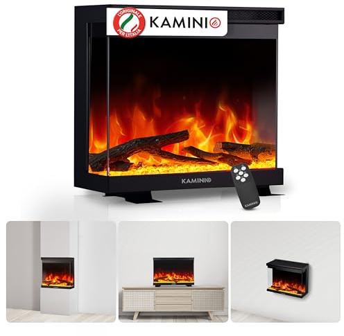 KAMINIO Elektrokamin LEA - Elektrischer 3-in-1 Kamin mit Panoramaview, Heizung, 3D-Flammeneffekt, 12 Flammenfarben, Fernbedienung (24 Zoll)