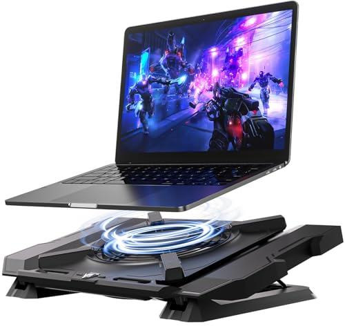 GSCOLER Laptop Cooling Pad, Gaming Laptop Cooler with 7.1 Inch Powerful Fan, RGB Lights & 3-Speed Fan Control & LCD Diamond Design, Height Adjustable Quiet Laptop Cooling Stand for 12-21 Laptops etc