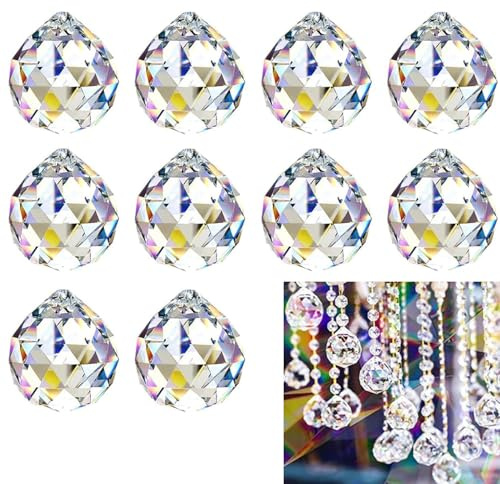 UQMIQURA Lot de 10 boules en cristal attrape-soleil, 30 mm, en cristal prisme, à suspendre, décoration pour fenêtre de jardin