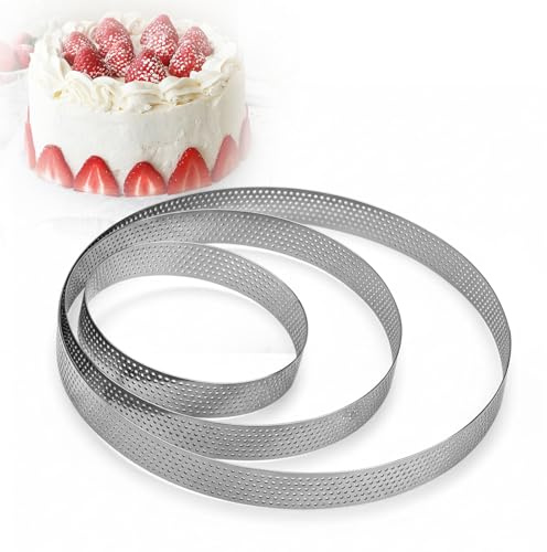 3 Pezzi Anello Microforato Crostata Ø10/15/20cm, Rotondi per Torte, Stampo Crostata Microforato in Acciaio Inox 430, Anello Traforato per DIY Crostate Pasticceria Mini Torte Pizze Muffin Ciambelle