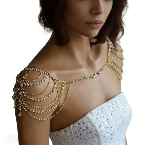 Brillantes diamantes de imitación borlas, cadena de hombro, joyería corporal para varias ocasiones formales, bodas, fiestas y banquetes, accesorios para fotos, joyería corporal, talla única, como se