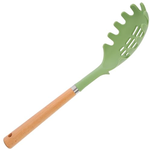 GALPADA Cucchiaio per Spaghetti da Cucina in Silicone e Legno Anello in Acciaio Inox, Utensile Colino per Pasta Resistente a Padelle Antiaderenti, Strumento Pratico per Uso Colore Casuale